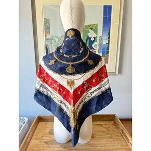 Leslie‎ Fay Square Scarf Chains & Crests Red White Blue & Gold 30"